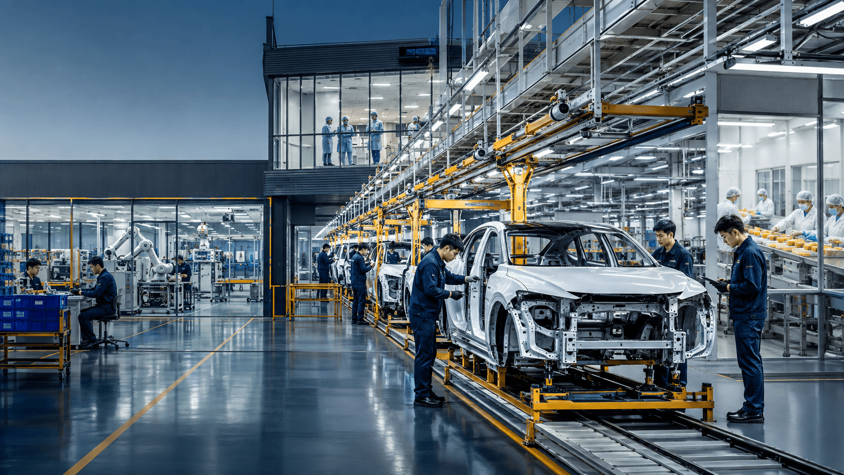 Workers and machinery across Thailand's advanced manufacturing, automotive production and food processing sectors