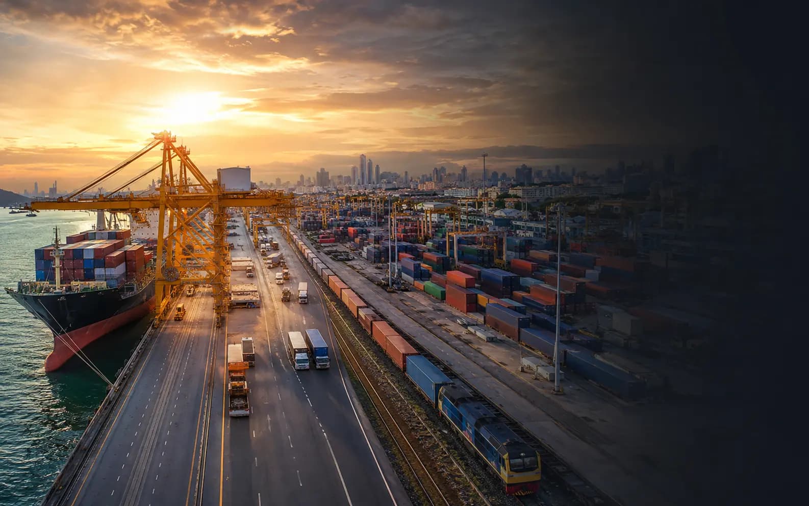 Container port, freight rail and road links illustrating Thailand's role in regional and global trade.